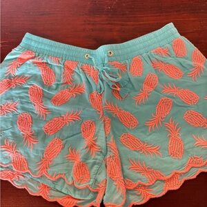 Lilly Pulitzer Teal Shorts with Coral Pineapples